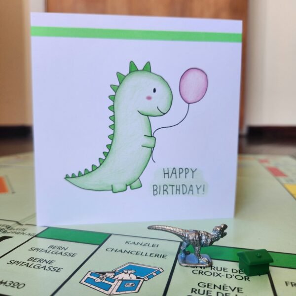 Dinosaur with Balloon – Greeting Card