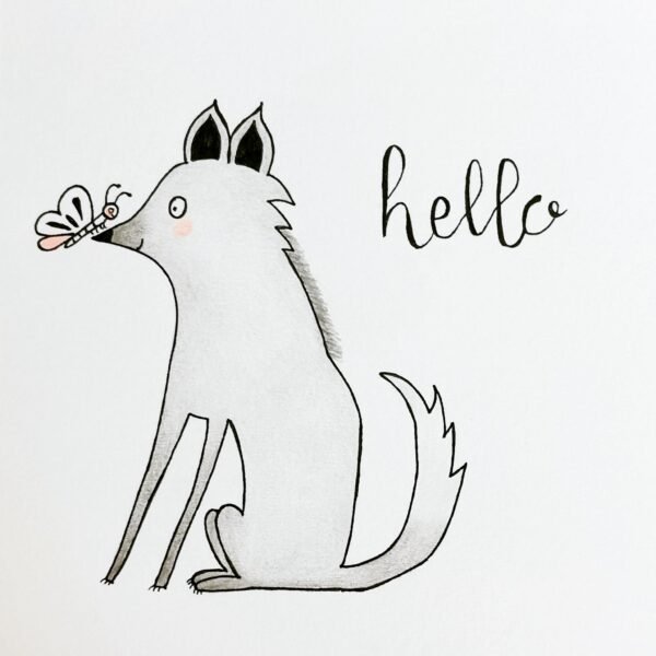 Wolf with Butterfly – Greeting Card