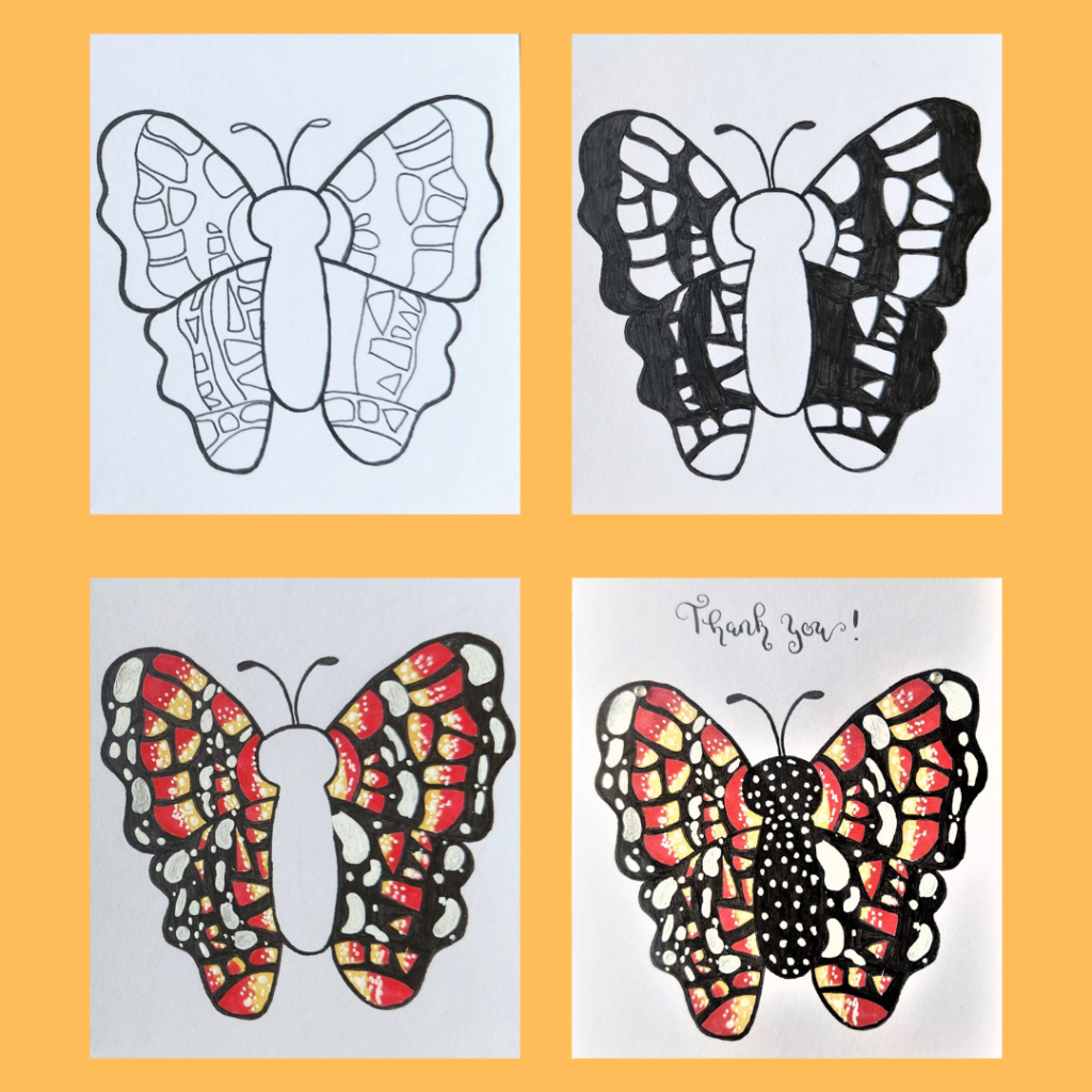 step by step butterfly drawing