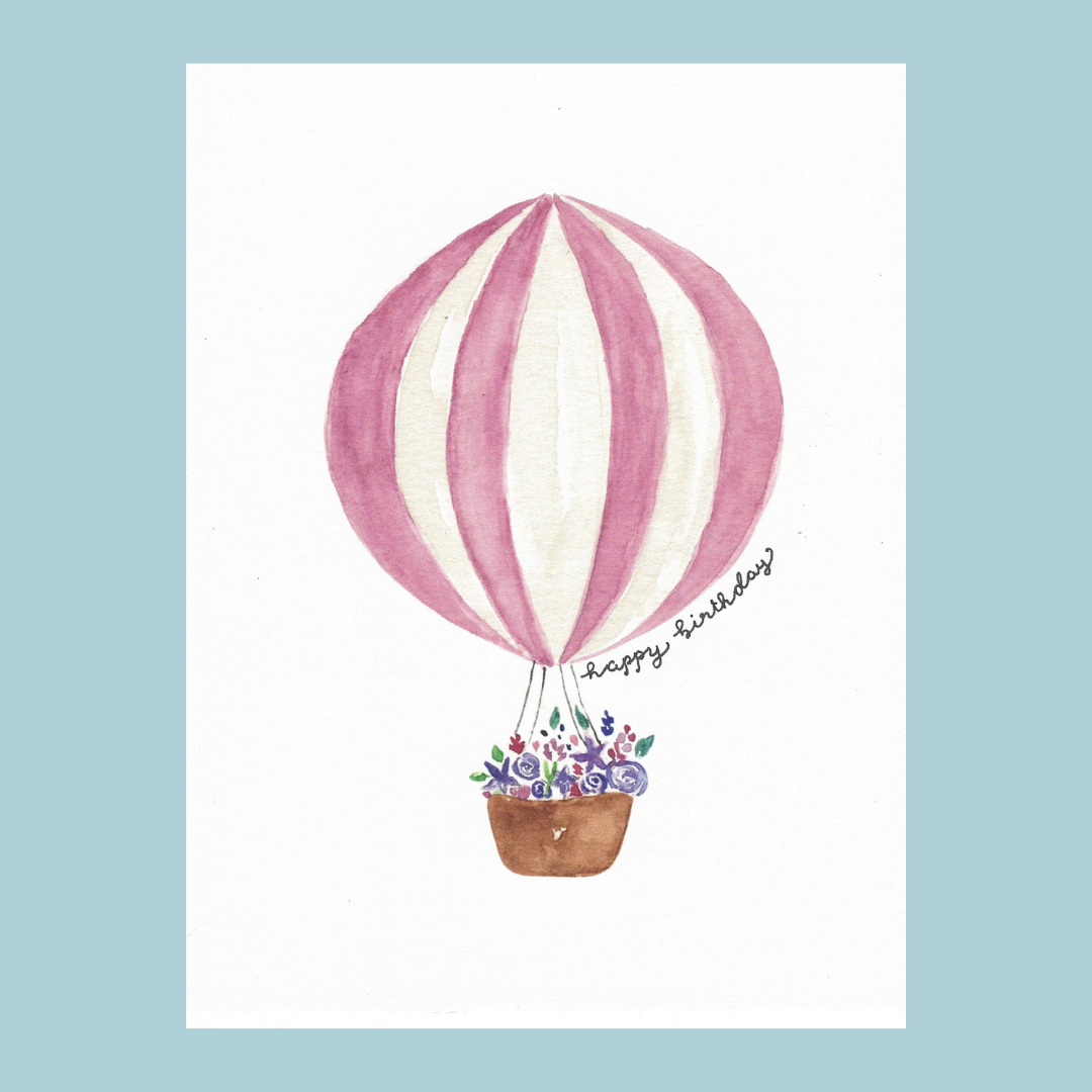 Hot Air Balloon with Flowers – Greeting Card