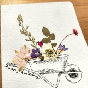 Happy Birthday Wheelbarrow with Dried Flowers – Greeting Card