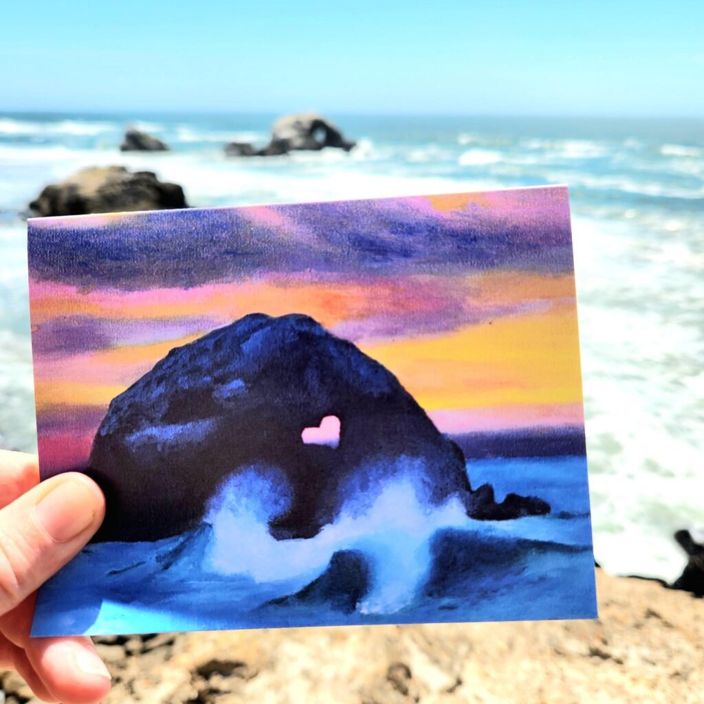 seal rocks at Sunset greeting card