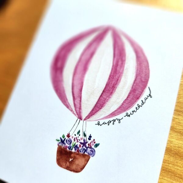 Hot Air Balloon with Flowers – Greeting Card - Image 4