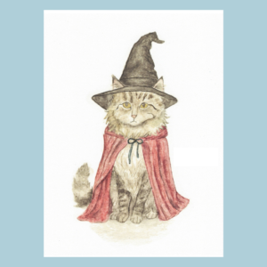 Cat in a Witch Hat — Halloween Card