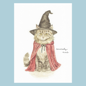Cat in a Witch Hat — Halloween Card