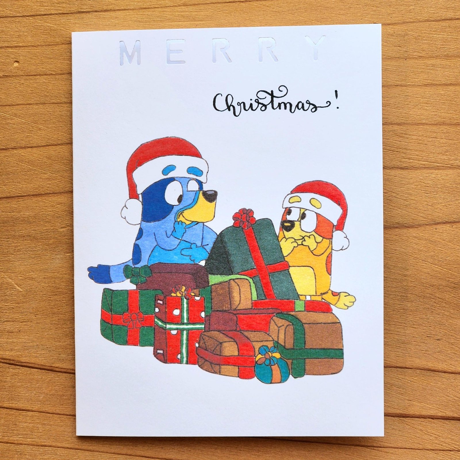 Bluey Dogs with Presents — Christmas Card