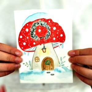 mushroom under the snow greeting card