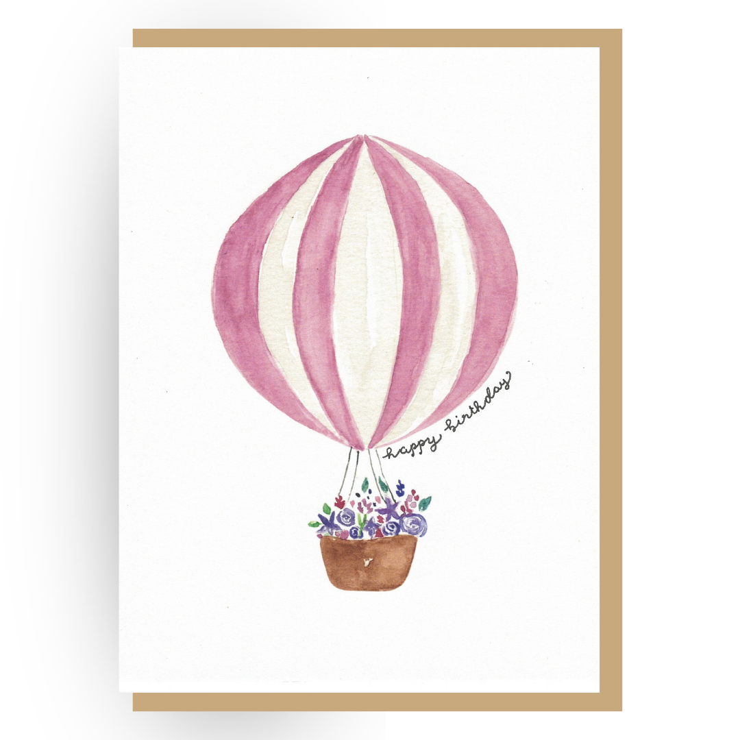 Hot Air Balloon with Flowers – Greeting Card