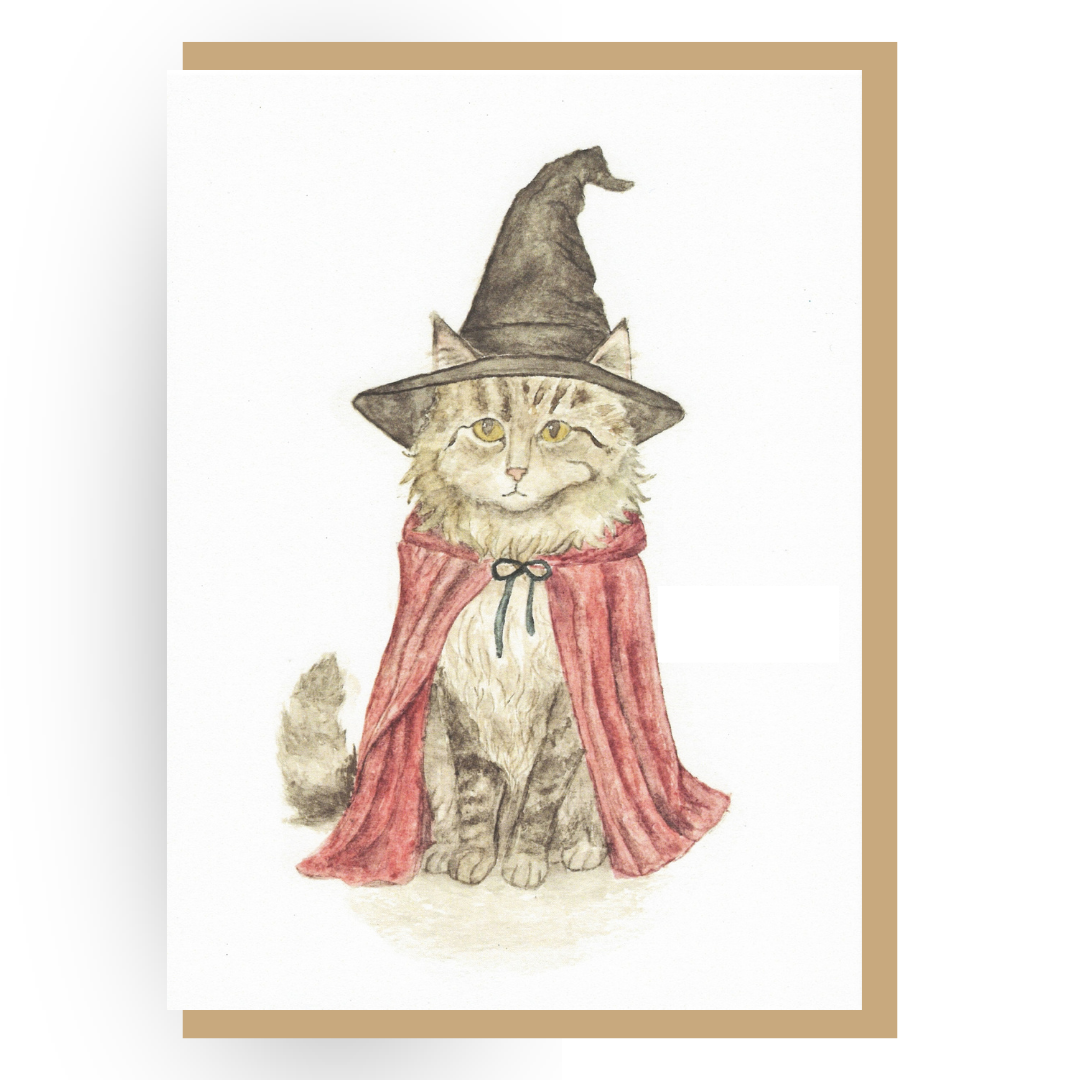 Cat in a Witch Hat — Halloween Card