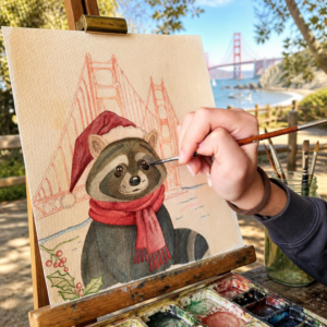 racoon in san francisco greeting card soliaventure